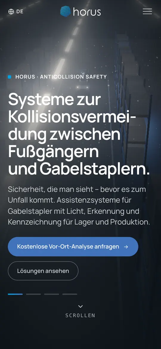 Horus homepage on mobile, in German