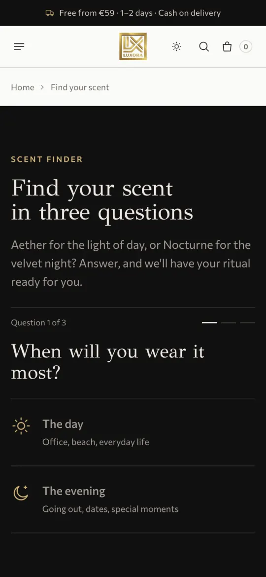 LUXORA scent finder on mobile